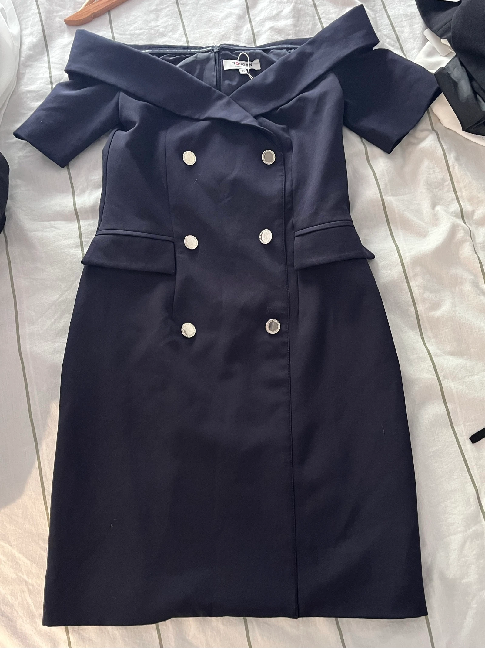 Vestido azul marino con cuello bardot Morgan / 181-RILA.F talla 34 – photo 2